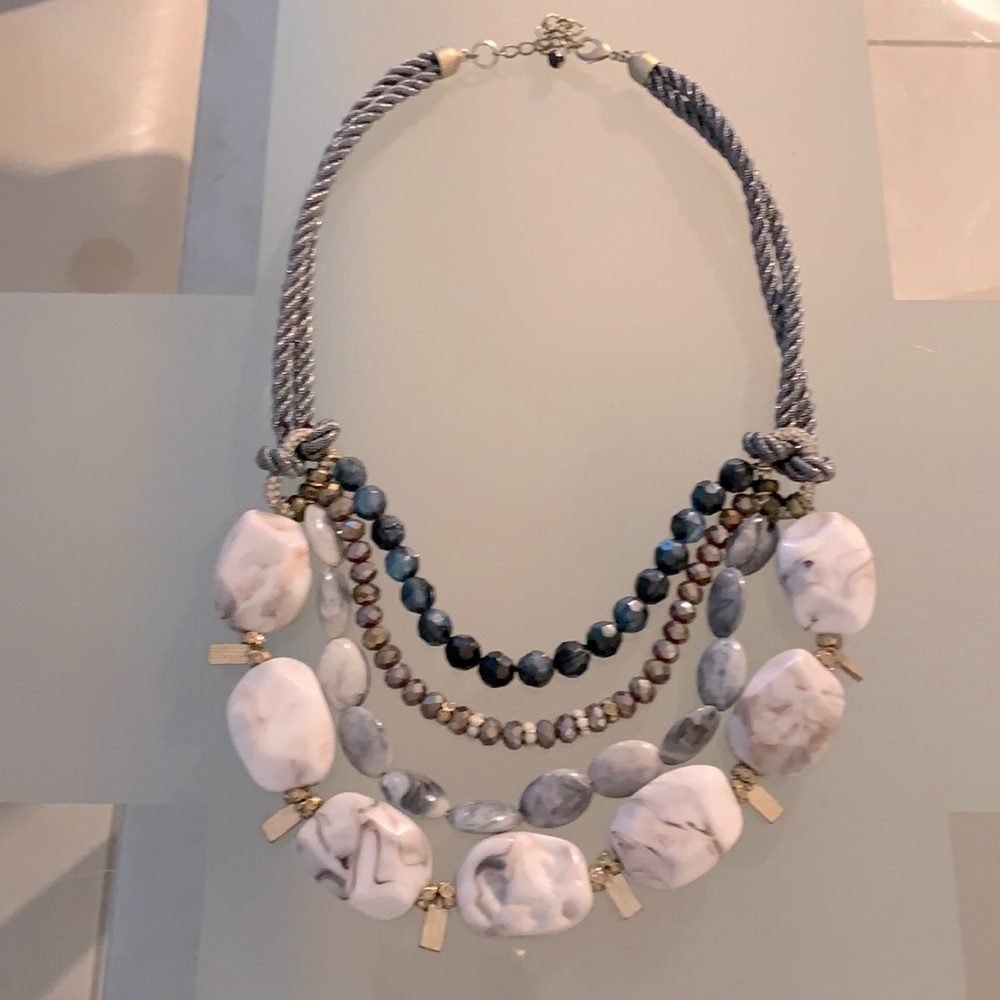 Medium Length Multi Layered Stone Shape Beaded Ne… - image 1